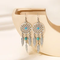 original retro fashion alloy bohemian hollow turquoise dream catcher dangle earrings for women drop earrings jewelry gift