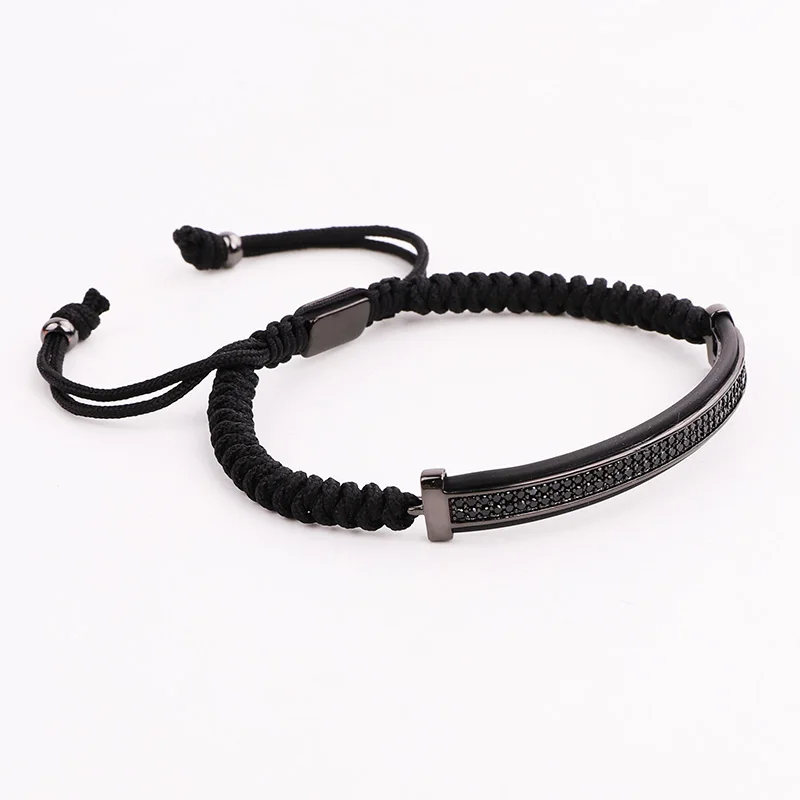 Мужской браслет с микро фианитами ручной работы плетеный макраме мужские