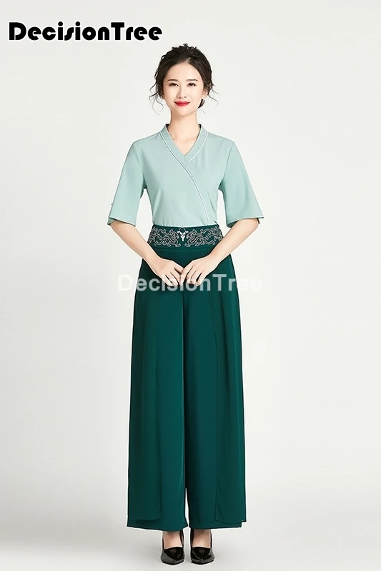 

2021 short sleeve beauty salon spa female work clothing hotel waiter work clothes spa uniform sauna foot bath uniforms