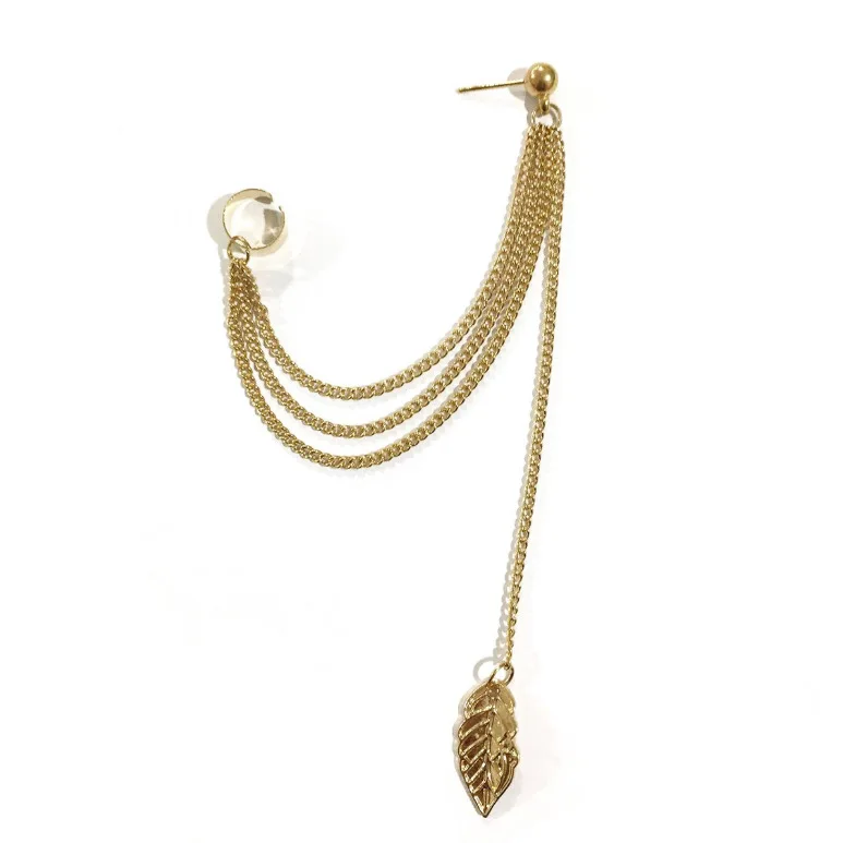 

Personality Earrings Cross Border Metal Clip Leaf Tassel Stud Ear Bone Fashion Edition Invisible Buckle Sing