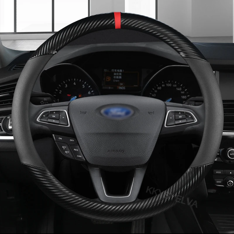 

Автомобильное углеродное волокно + кожа 37-38 см фотозащита от скольжения для Ford Focus 2 3 MK1 MK2 MK3 автомобильные аксессуары для интерьера