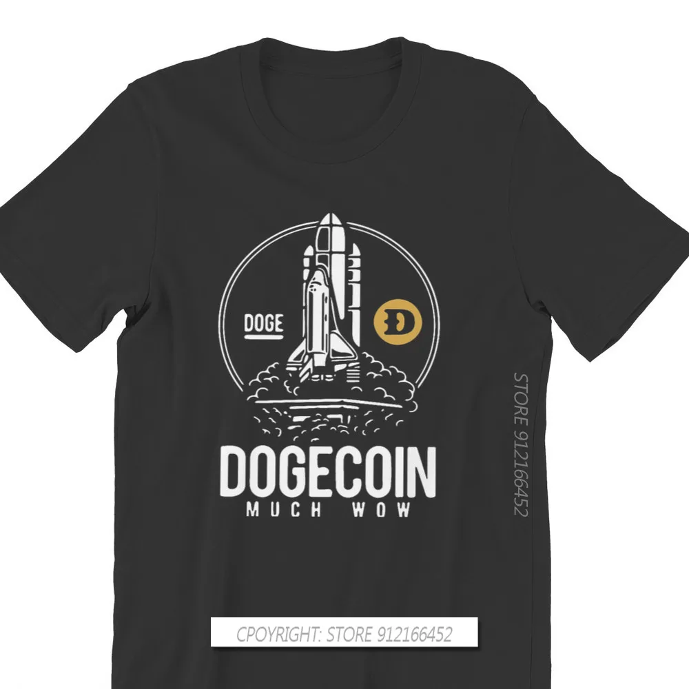Dogecoin криптовалюты майнеры мемы футболка для мужчин ракета к Луне круглый вырез