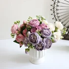 Искусственные цветы, 30 см, роза, розовый Шелковый Пион, букет с 5 Большими головками и 4 бутонами, искусственное украшение для дома и свадьбы