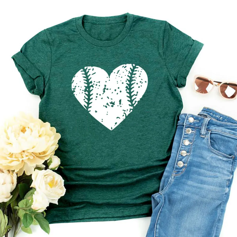 

Elimiiya Graphic Tees Women Baseball Love Print Round Neck Casual Loose Short Sleeve T-shirt Green Top