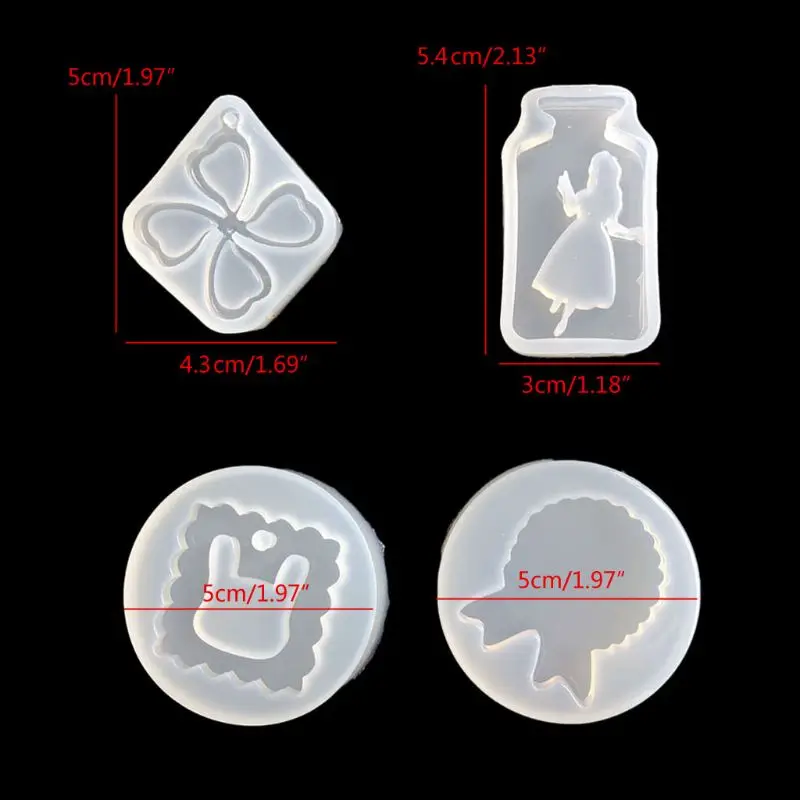 

4Pcs DIY Keychain Pendant Resin Casting Mold Rabbit Medal Badge Bottle Clover Epoxy Resin Mold Jewelry Making Art Tools