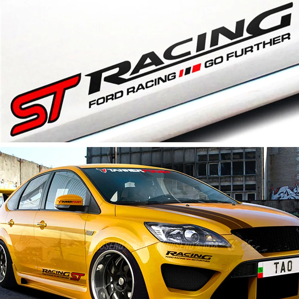 2Pcs ST Racing Left Right Go Further Sticker Car Body Skirts Headlights Eyebrow Front Windshield Sports Decals For Ford - купить по
