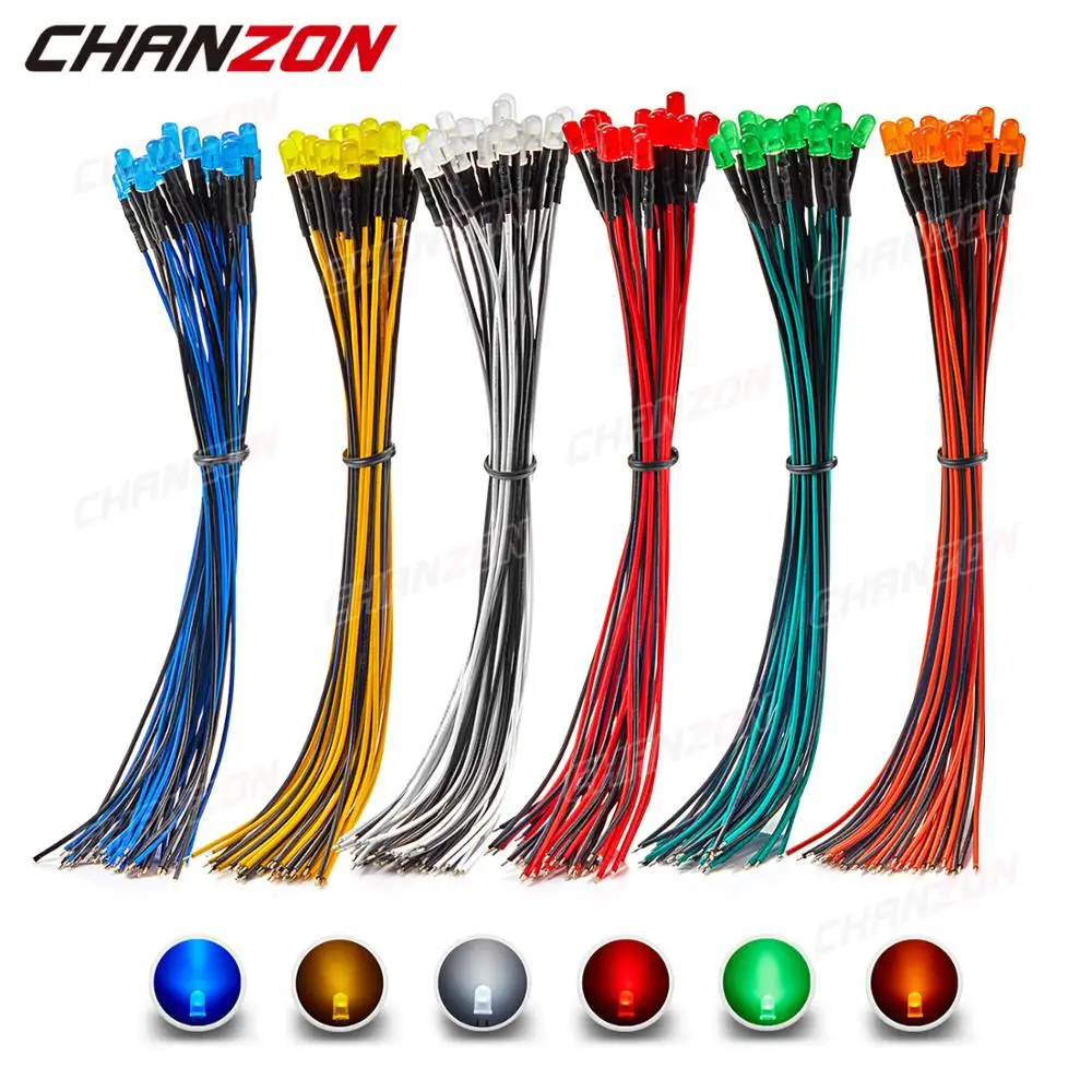 Contas de Luz Lâmpada do Diodo Pces Prewired Led Kit Difuso Emissor Branco Vermelho Verde Azul Amarelo Laranja Variedade Conjunto 120 5mm 12v