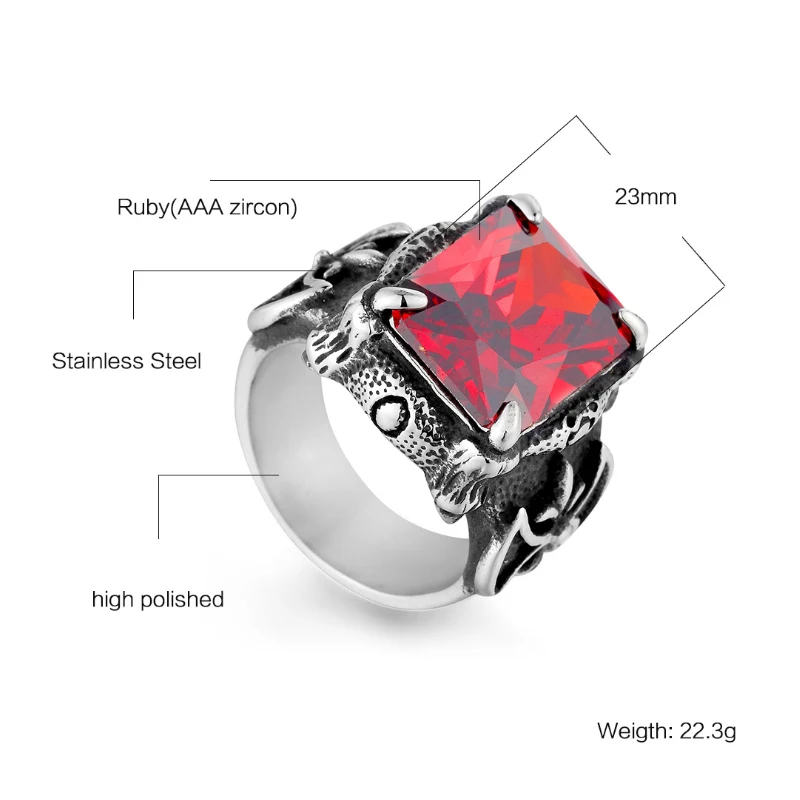 Классический Коготь Дракона синий/черный/зеленый/красный циркон кольцо с