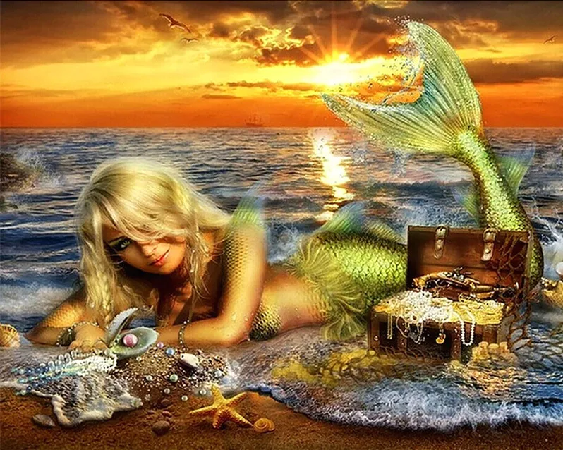 

Mermaid seaside Needlework Aida sets Cross stitch 14CT Unprinted Embroidery kits Arts Cross-Stitching,DIY Handmade Home Decor