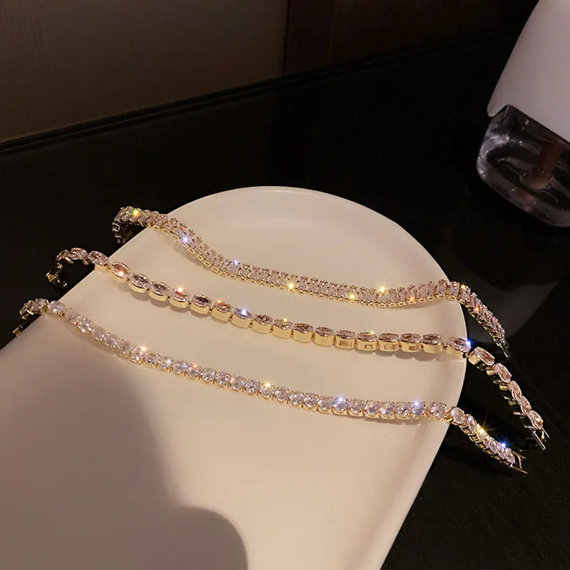 

Tennis Bracelets For Women Simple Luxury Round Crystal Gold Color Bangle Chain Wedding Girl Gift Wholesale Jewelry