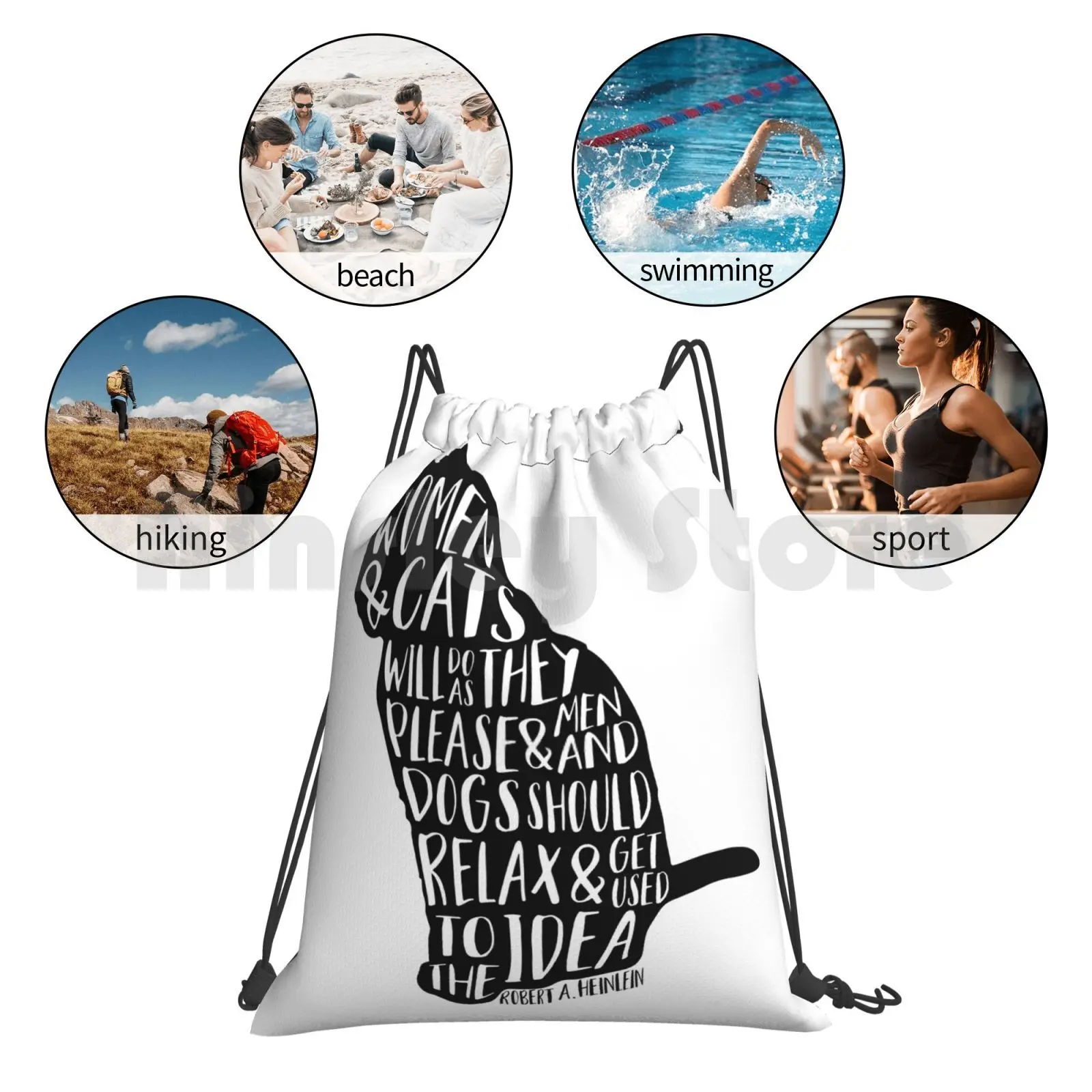 

Women And Cats Backpack Drawstring Bag Riding Climbing Gym Bag Womens Cats Robert A Heinlein Quotes Animals Type Typography