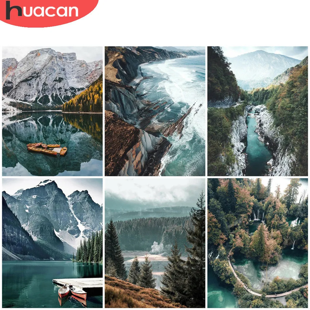 

Алмазная живопись HUACAN, натуральный ландшафт, вышивка, мозаика, вышивка крестиком в виде гор, настенное искусство, подарок ручной работы