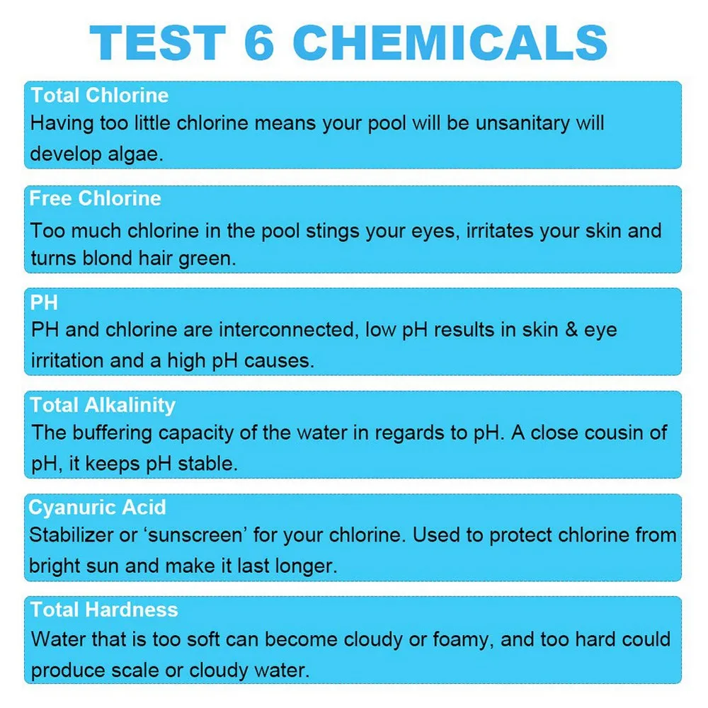 

50pcs PH Test Strips 6 In 1 Multipurpose Chlorine PH Cyanuric Acid Hardness Test Paper Swimming Pool SPA HOT TUB Test Strips