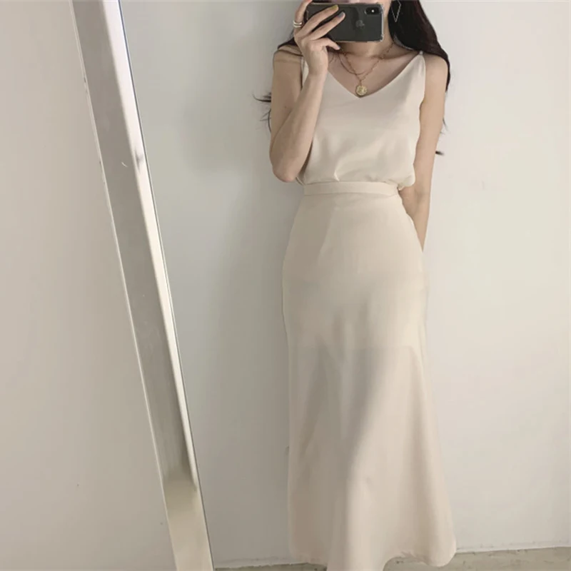 Женский костюм-двойка с V-образным вырезом однотонный топ без рукавов и