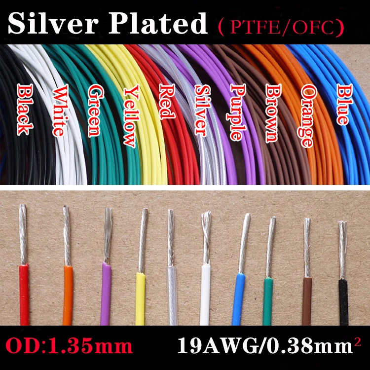 19AWG PTFE посеребренный провод OD 1 35 мм изолированный высокотемпературный мягкий