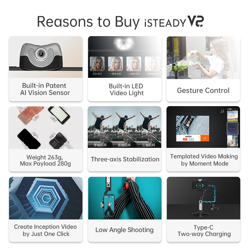 Hohem iSteady V2 AI шарнирный 3 осевой складной ручной 259g стабилизатор управления жестами