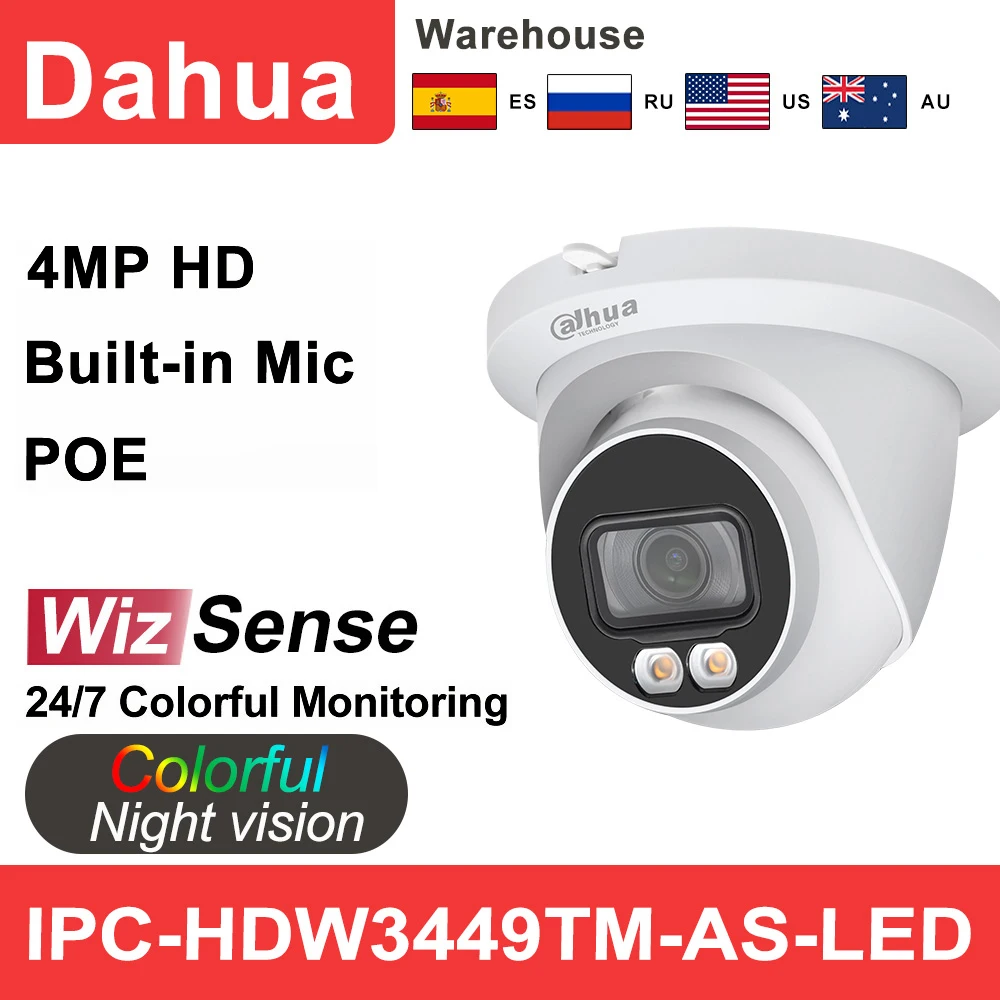 Сетевой видеорегистратор Dahua IP Камера 4MP полный Цвет WizSense IPC-HDW3449TM-AS-LED Встроенный