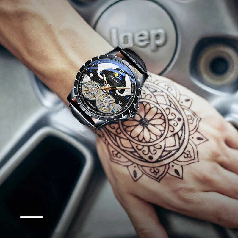 Бренд ailang мужские часы автоматические механические Tourbillon спортивные кожаные