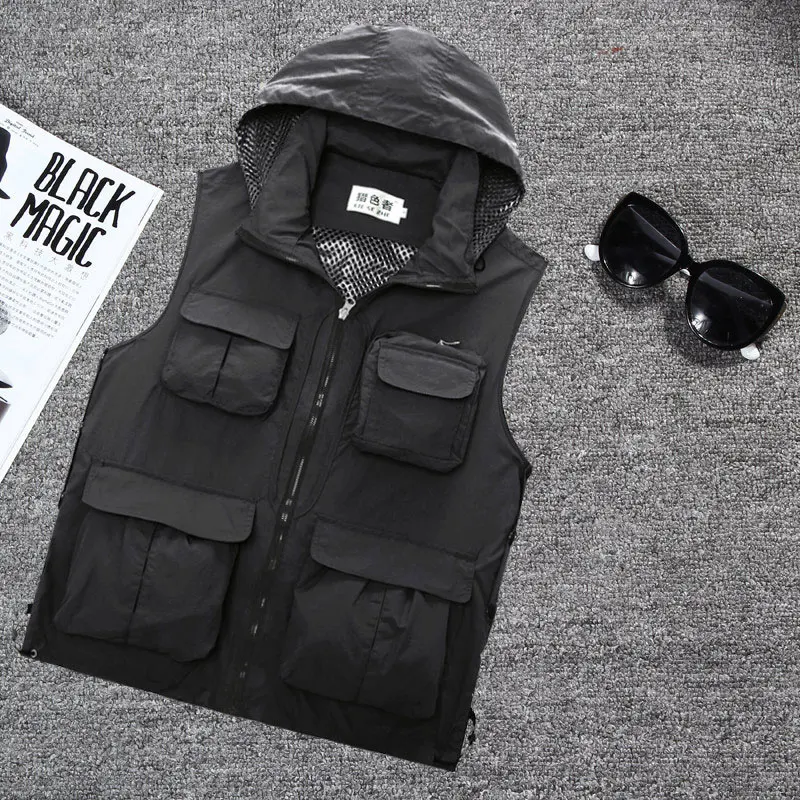 Quick Dry Multi-pocket Photography Fishing Vest Men Advertising Tourism Hunting Breathable Cap Detachable Hiking Camping | Мужская