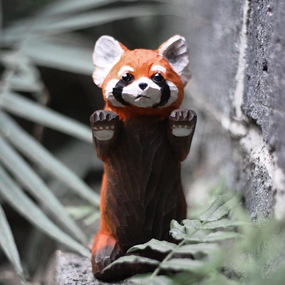 

Red Panda Handmade Wood Carving Animal Home Garden Office Decoration
