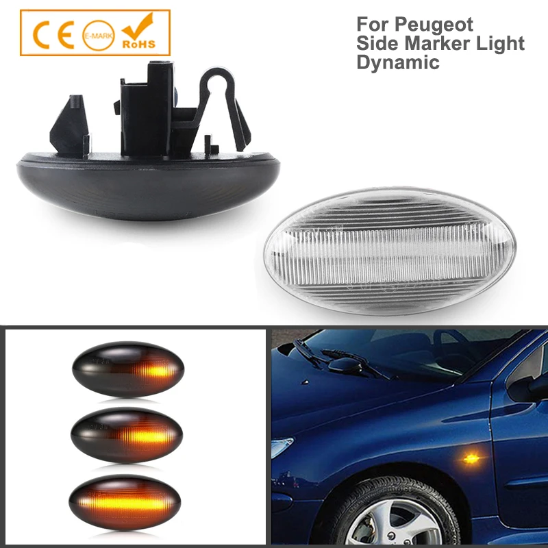 

2x Led Dynamic Turn Signal Side Marker Light Lamp For Peugeot 1007 107 206 207 307 407 607 Partner Expert