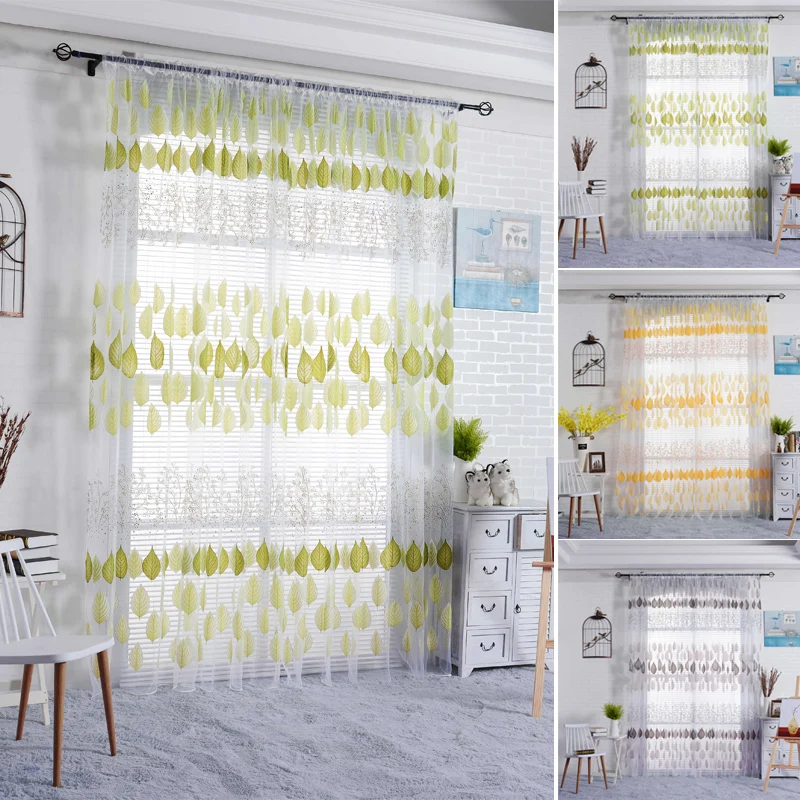 Прозрачные шторы с узором листьев для гостиной кровати комнаты современные