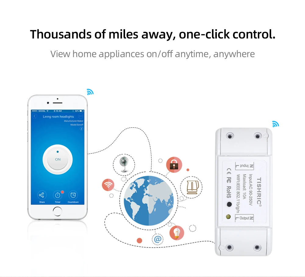 TISHRIC Basic умный переключатель Wifi выключатель света прерыватель wifi 220 В Alexa совместимый Google Home интеллектуальные модули домашней автоматизации