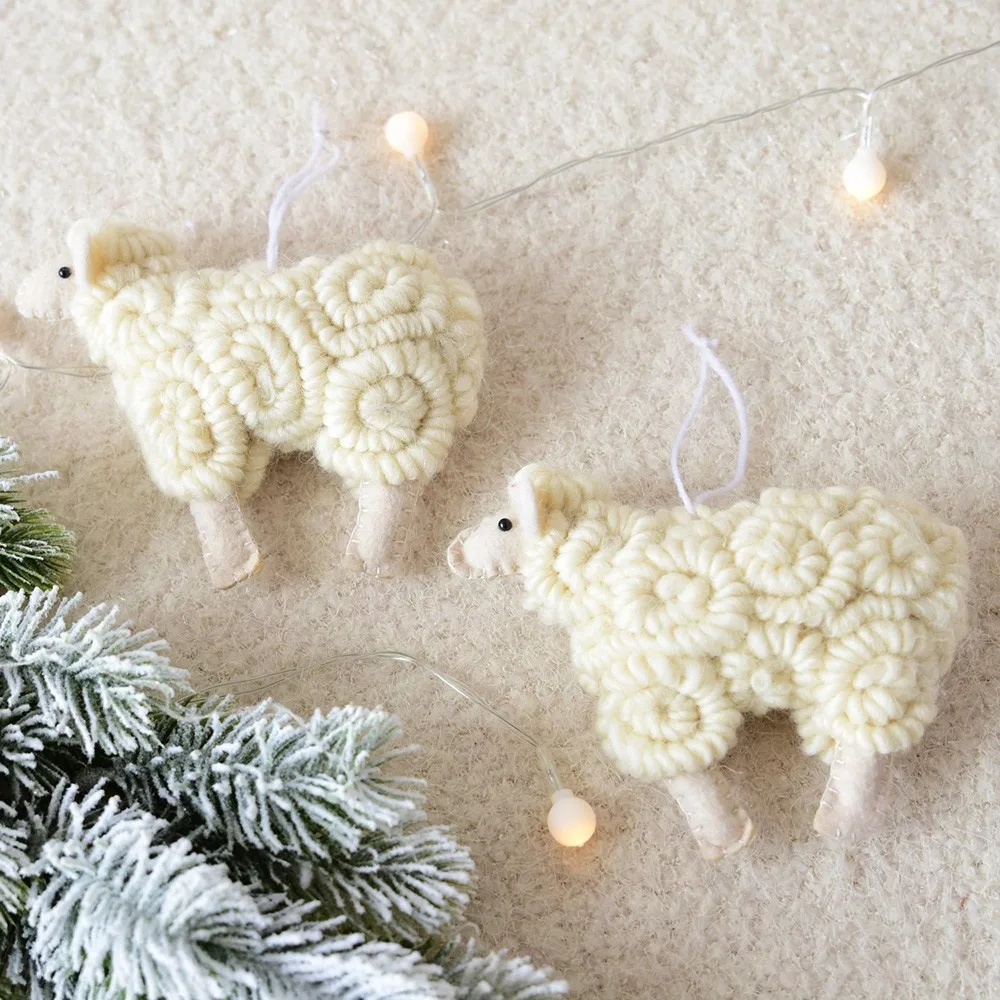 1PC Cute White Sheep Christmas Tree Pendant Xmas Tree Hanging Ornament Christmas Decoration Knitting Toy#T2