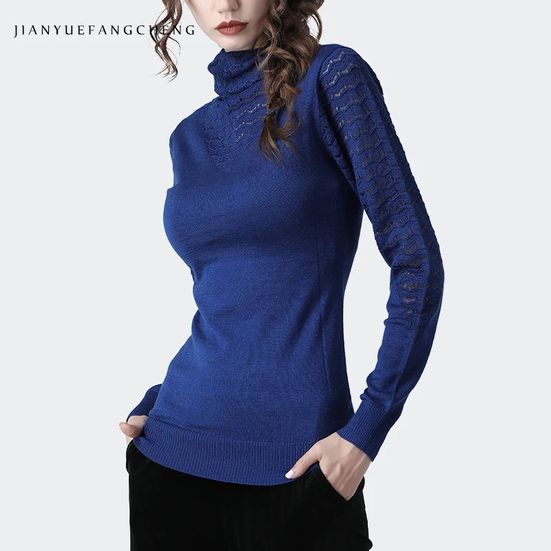 Sexy Skinny Womens Turtleneck Sweater Solid Long Sleeve Thin Knitted Top Hollow Out Female Inner Wear Pullovers | Женская одежда