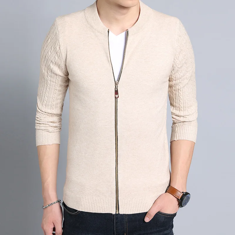 Повседневный Однотонный свитер на молнии длинный для мужчин тонкий модный