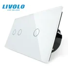 Сенсорный переключатель Livolo, 2 кнопки, левая и правая панель из белого хрусталя, настенный выключатель света + светодиодный индикатор, VL-C702-11VL-C701-11