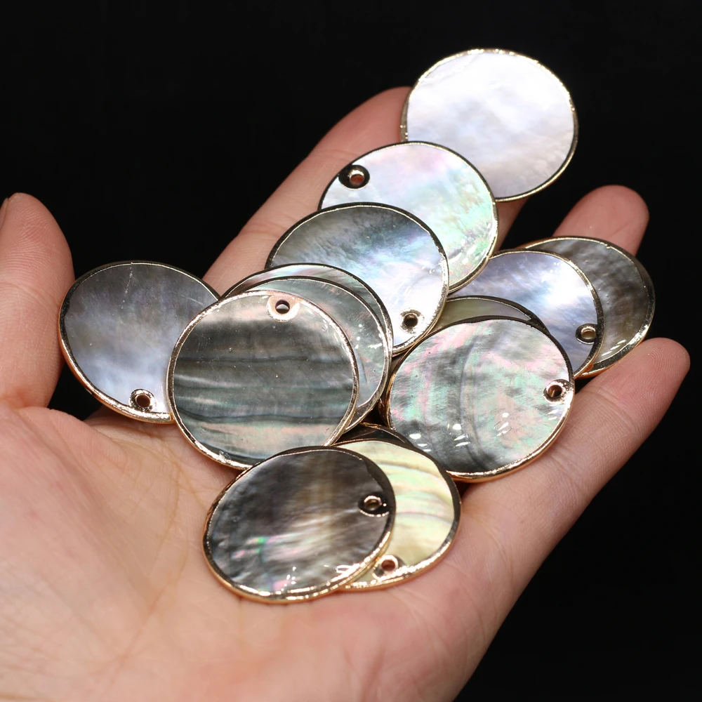 

Best-selling Natural Shells Black Shells Disc-shaped Shells Gold-plated Bead with Holes Making DIY Bracelets Necklaces Size 30mm