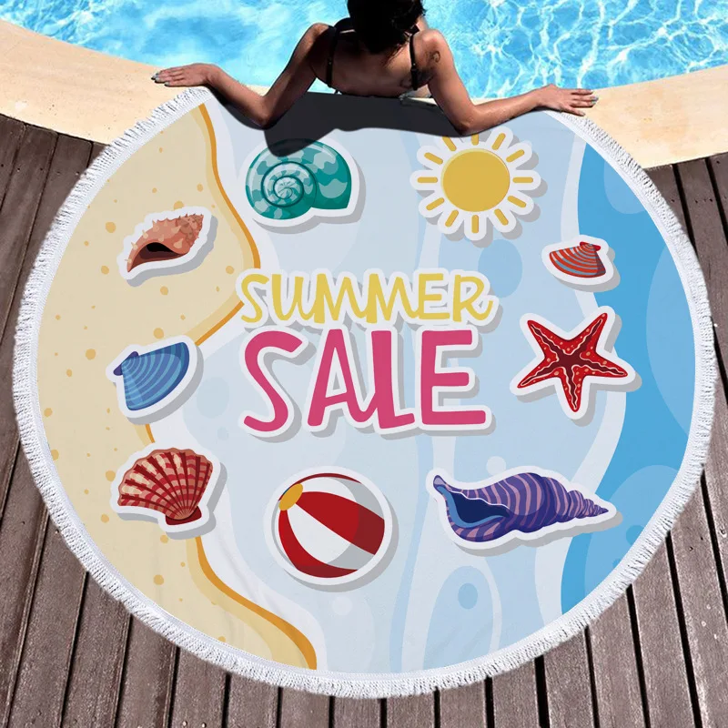

Cute Beach Towel for Home Summer Time Round Beach Towels with Tassel Adult Set Pet Microfiber Hair Towel Fashion