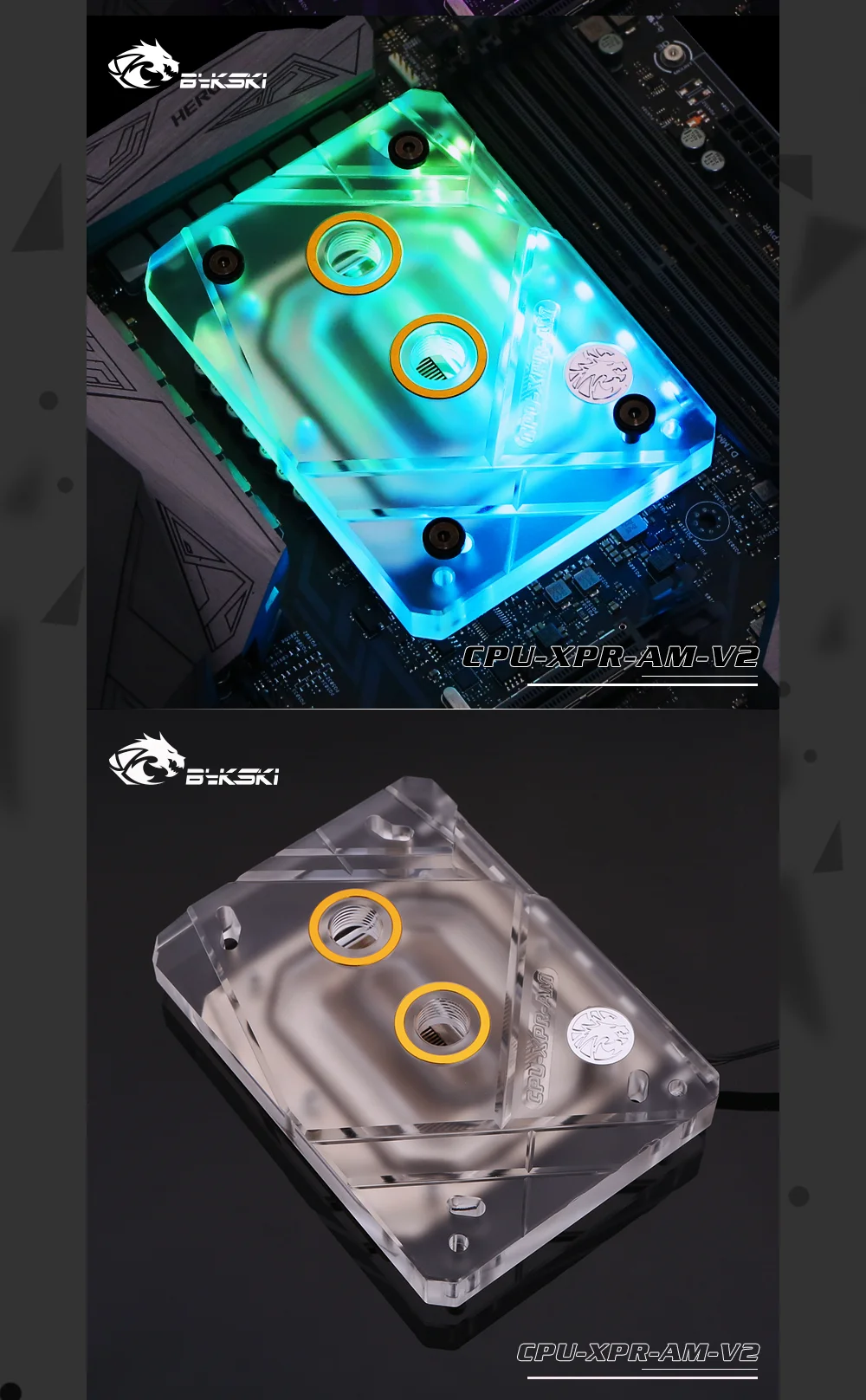 Bykski cpu-XPR-AM-V2, для AMD акриловых cpu водяных блоков, совместимых с Ryzen 3000 серий, микроводный блок водяного охлаждения