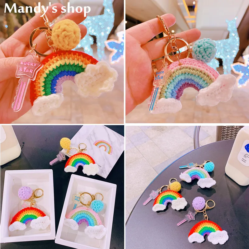 

Handwork Cloud Rainbow Wool Ball Ball Sweet Girl Keychain Bag Pendant Keyring Women Best Gift Accessories Keychains Handmade