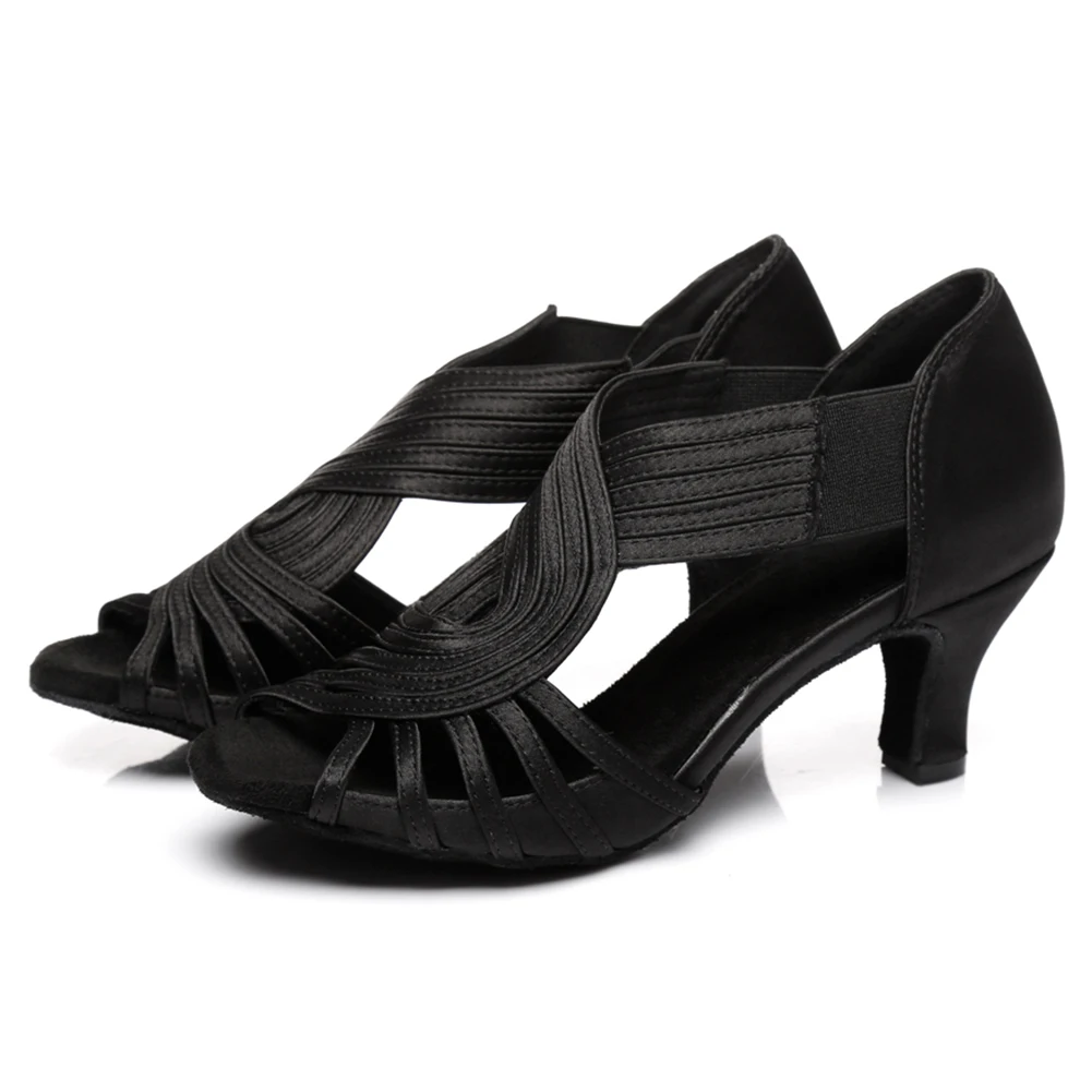 DKZSYIM Женская танцевальная обувь для латинских танцев бежевая эластичная лента