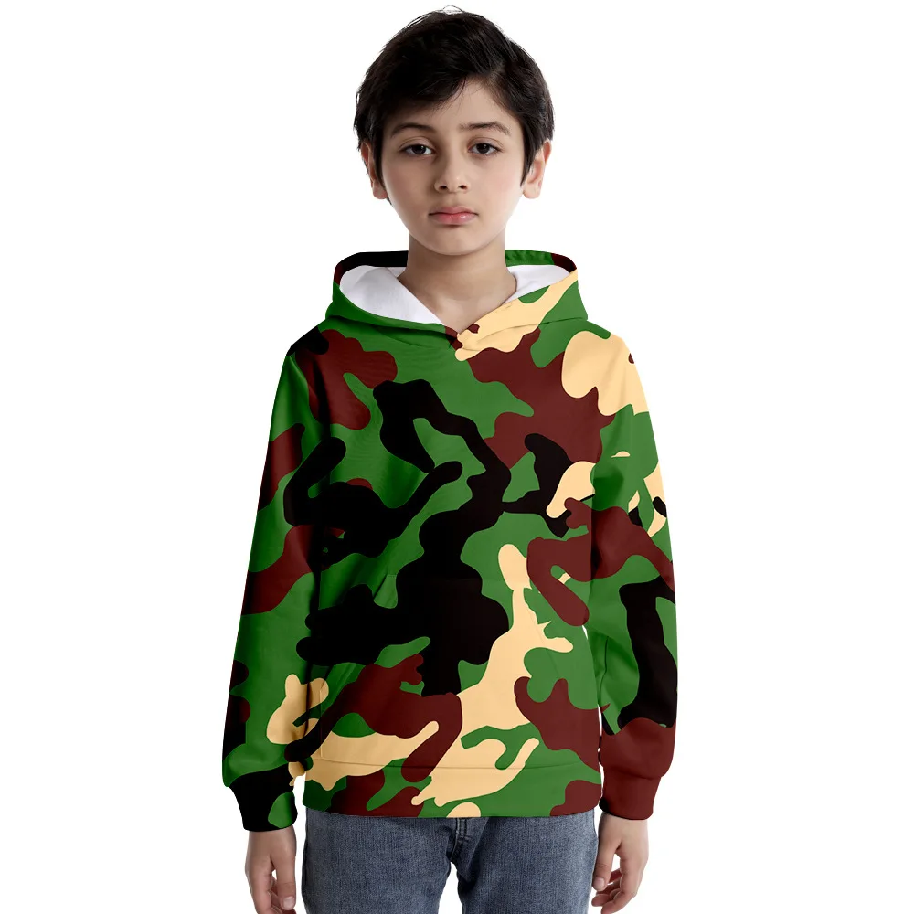 Детский Повседневный свободный свитер с капюшоном и 3D-принтом в стиле милитари