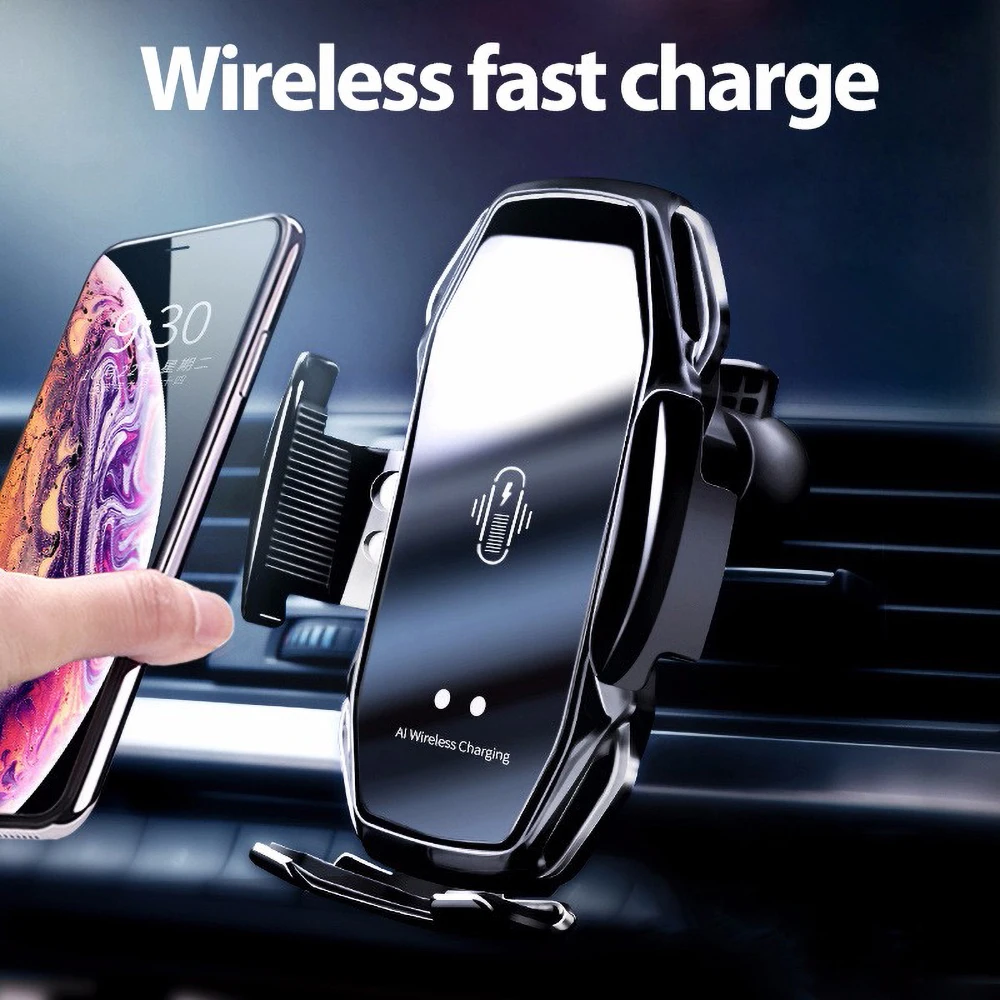 automatic clamping car wireless charger 10w quick charge for iphone 11 pro xr xs huawei samsung qi infrared sensor phone holder free global shipping