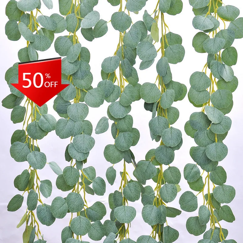 

2M Simulation Plant Eucalyptus Rattan Willow Vine Handmade Artificial Green Leaves for Home Garden Wedding Decoration DIY Wreath
