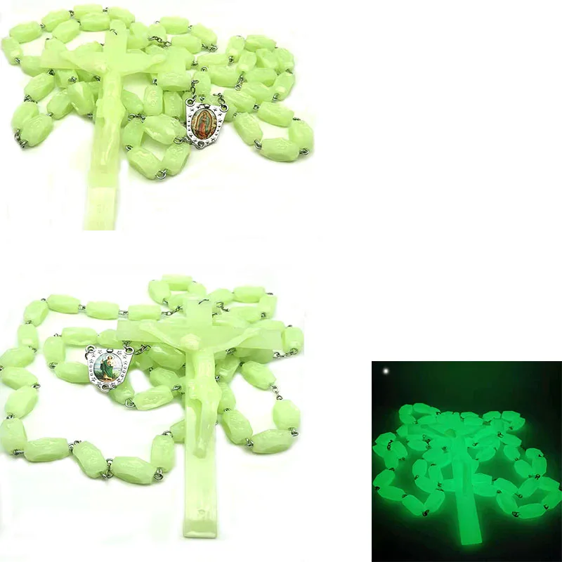 

Religious Necklace 1.3cm*2.6cm Luminous Plastic Large Oblong Decorative Prayer Beads Men And Women Given As Gifts Or For Pray