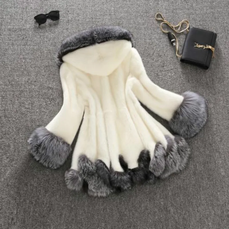 Шуба из искусственного меха для женщин шуба норки с капюшоном и воротником Меха