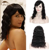 beauart 100 human hair body wave full wigs for women 16 black straight into wave wigs with bangs none lace front machine wig