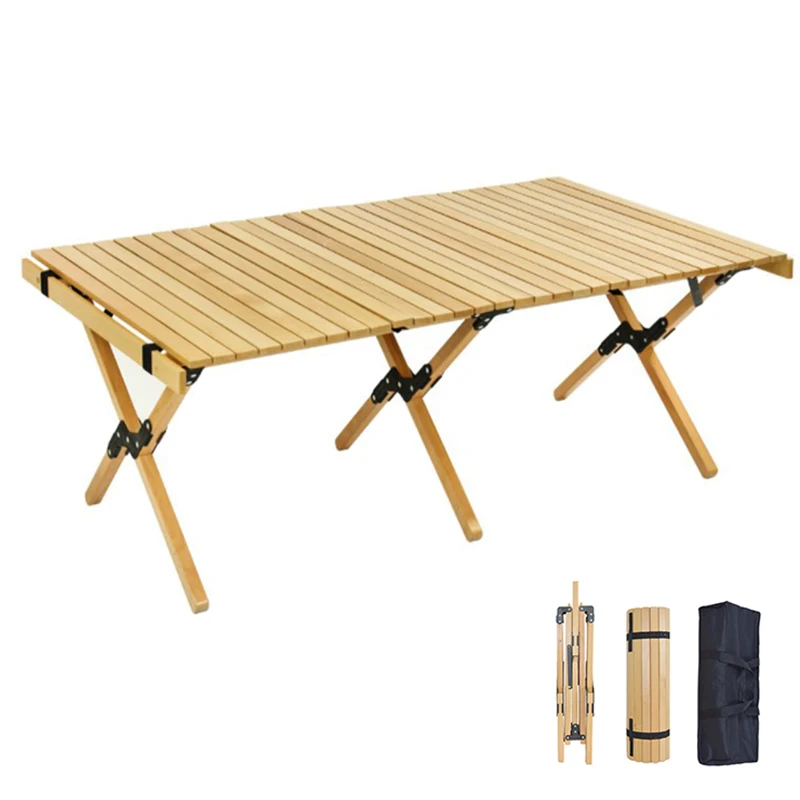 Portable Folding Wood Table Camping Picnic BBQ Egg Roll Table Outdoor Indoor All-Purpose Foldable Table Furniture Equipment