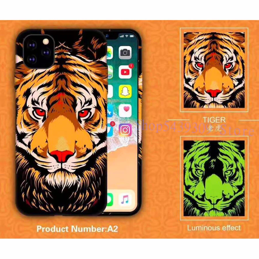 Fashion Lion Wolf Tiger Dark Luminous TPU Case For iPhone 6 6s 7 8 Plus 11 12 Pro X XS MAX XR Glow The Night Soft Phone Cover