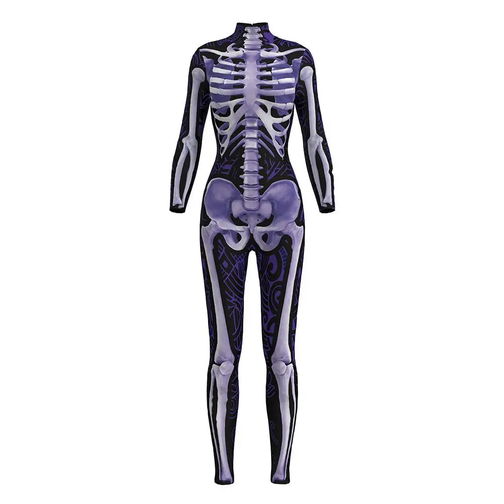 

Weman Girl 2020 New Goods 3d Skull Bone Skeleton Print Rompers Western Halloween Costumes For Ladies Jumpsuit Costplay Bodysuit