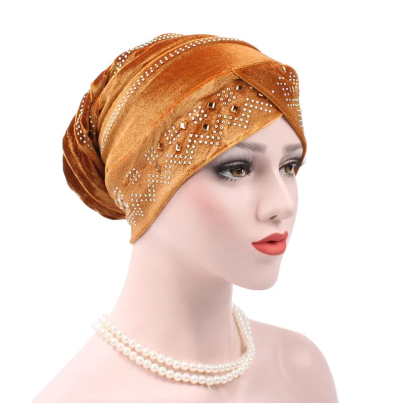 

2021 Fashion Women Velvet Turban Hat Headband Muslim Hijab Caps Female Soft Bandana Headband Hijabs Head Wrap Hair Accessories