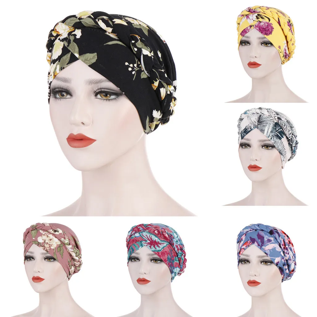 

Print Flower Women Floral Braid India Hat Muslim Ruffle Cancer Chemo Beanie Turban Wrap Captwist braid toe cap muslim turban hat