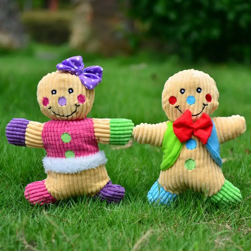 

Christmas Gingerbread Man Funny Plush Squeak Chew Dog Toys Doll Biscuits Man Elk Home Decor Toy For Dog Cat Christmas Pet Gift