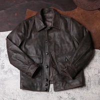 2021 vintage brown american style genuine leather jacket men single breasted plus size 4xl real cowhide autumn biker%e2%80%98s coat