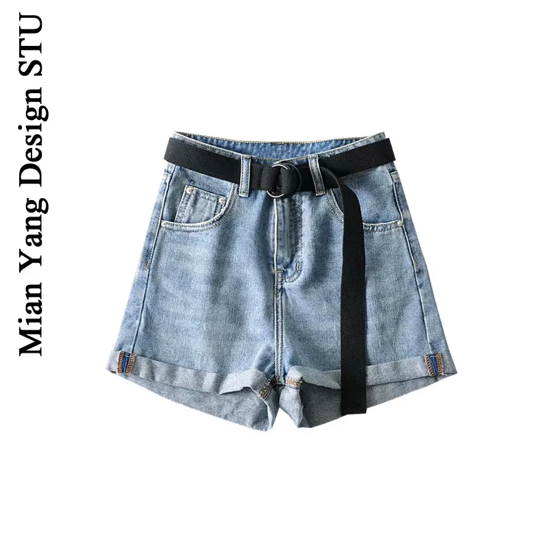 

Базовые универсальные модные облегающие брюки в американском ретро стиле, популярные женские летние джинсовые шорты с высокой талией и зав...